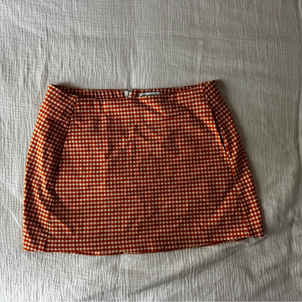 Orange Gingham Mini Skirt